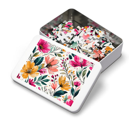 aModern Botanical Wildflower Pattern – Splatter Bloom Collection – Puzzle & Tin Storage Box