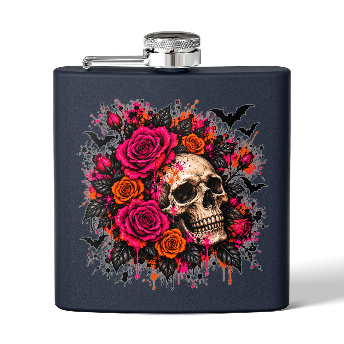 Deadly Blooms 6oz Stainless Steel Flask | Gothic Floral Skull Drinking Flask by Subbin4Sanity