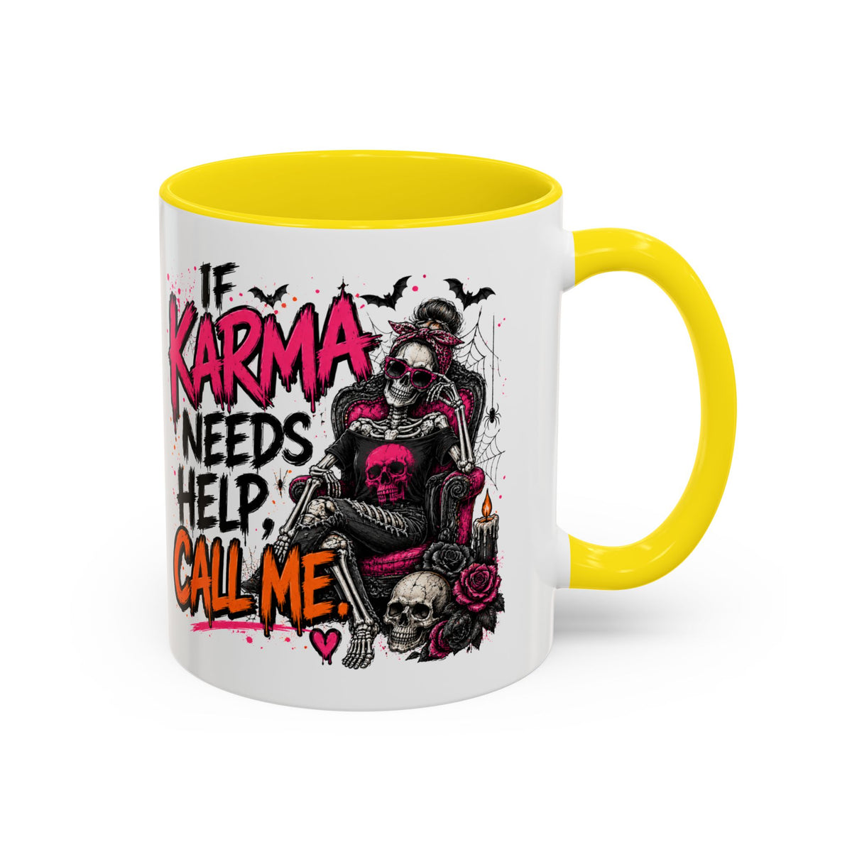 If Karma Needs Help Call Me Coffee Mug | Sarcastic Gothic Ceramic Mug by Subbin4Sanity