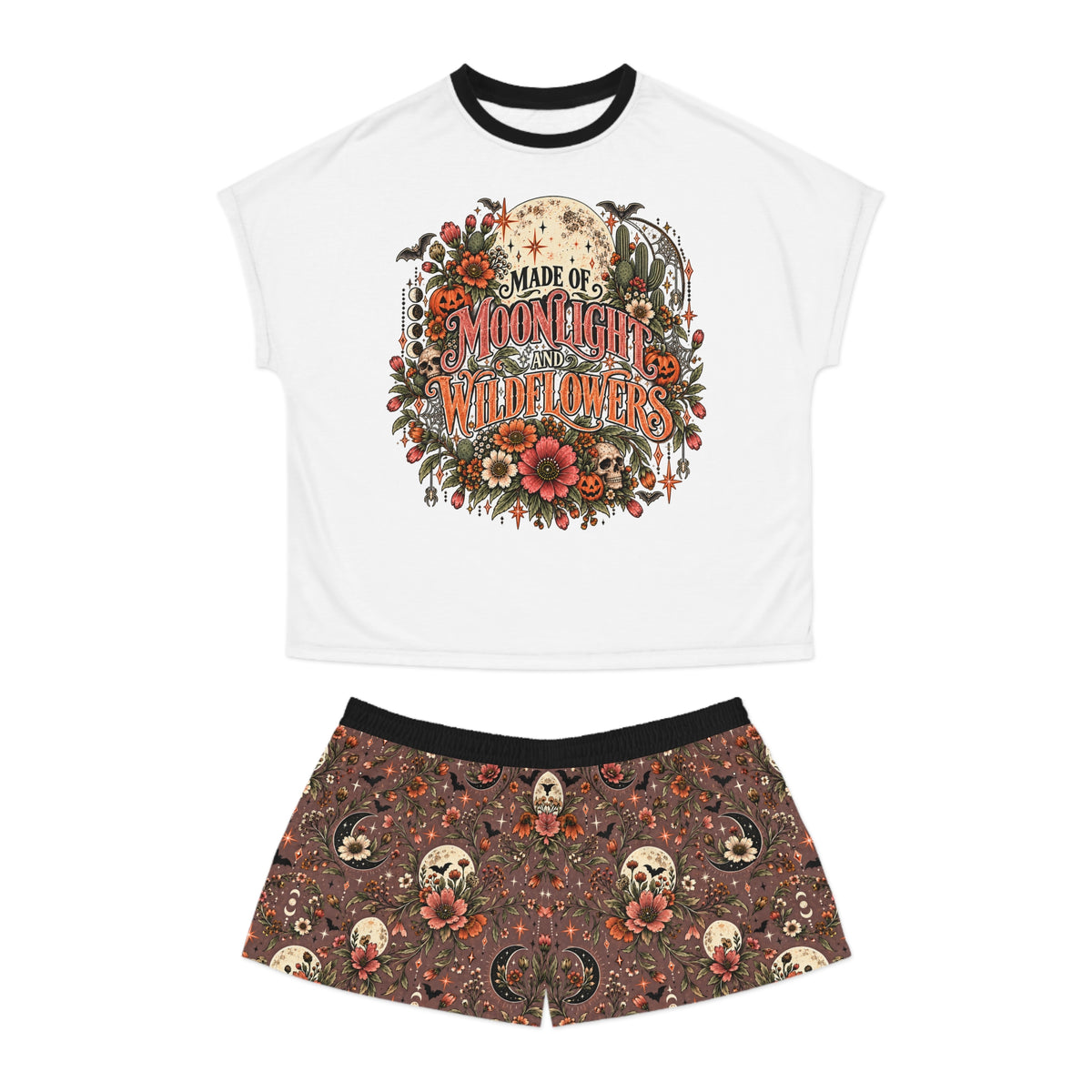 Even The Darkest Nights Make Something Bloom Pajama Set | Midnight Wildflowers Boho Halloween Sleepwear by Subbin4Sanity