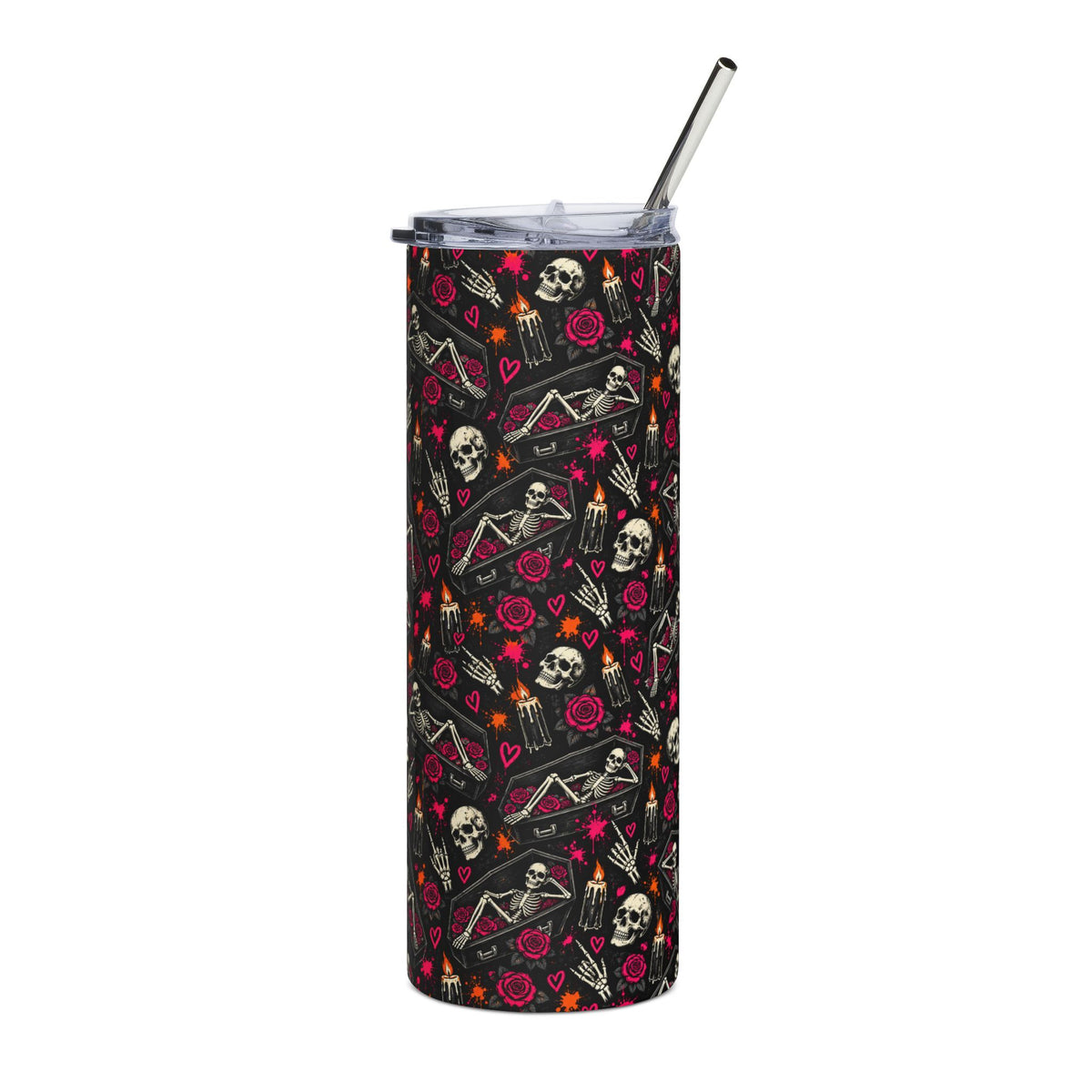 Dead & Unbothered 20oz Stainless Steel Tumbler | Gothic Skeleton & Coffin Drinkware by Subbin4Sanity