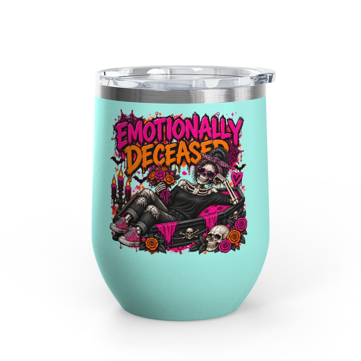 Emotionally Deceased 12oz Wine Tumbler | Dark Humor Gothic Stainless Steel Cup by Subbin4Sanity