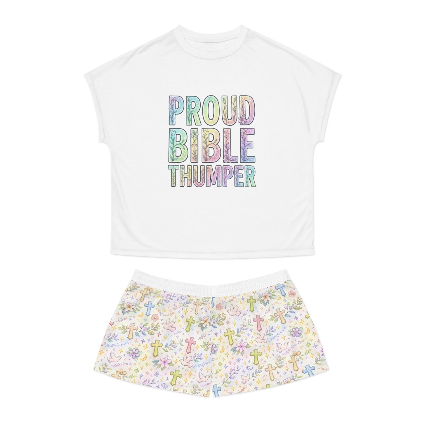 Proud Bible Thumper Pastel Rainbow Easter Faith Women's Short Pajama Set