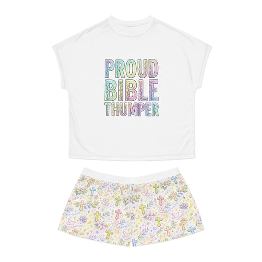 Proud Bible Thumper Pastel Rainbow Easter Faith Women's Short Pajama Set