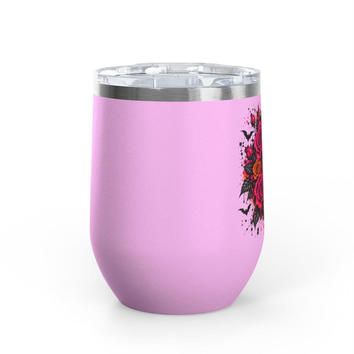 Deadly Blooms 12oz Wine Tumbler | Gothic Floral Skull Stainless Steel Cup by Subbin4Sanity
