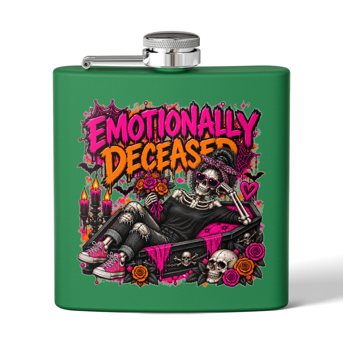 Emotionally Deceased 6oz Stainless Steel Flask | Dark Humor Gothic Drinking Flask by Subbin4Sanity