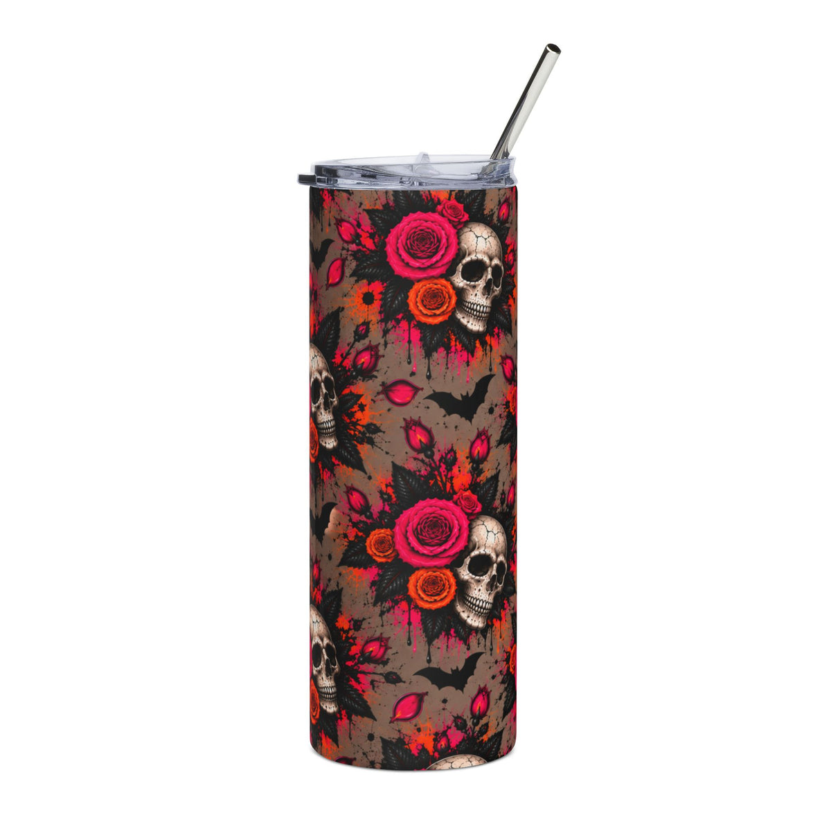 Deadly Blooms 20oz Stainless Steel Tumbler | Gothic Skull & Rose Drinkware by Subbin4Sanity