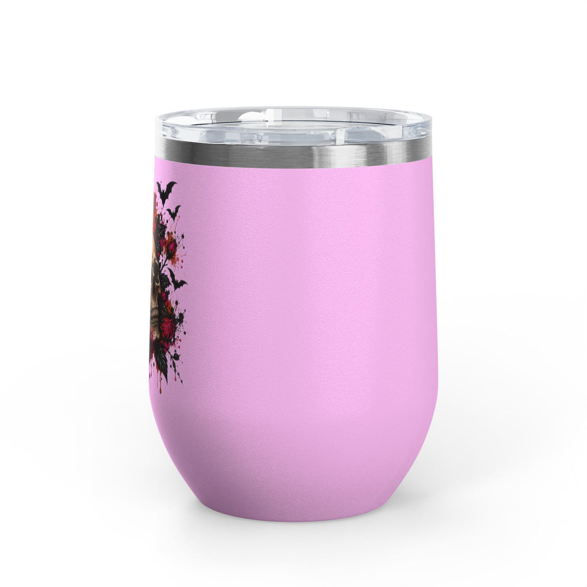 Deadly Blooms 12oz Wine Tumbler | Gothic Floral Skull Stainless Steel Cup by Subbin4Sanity