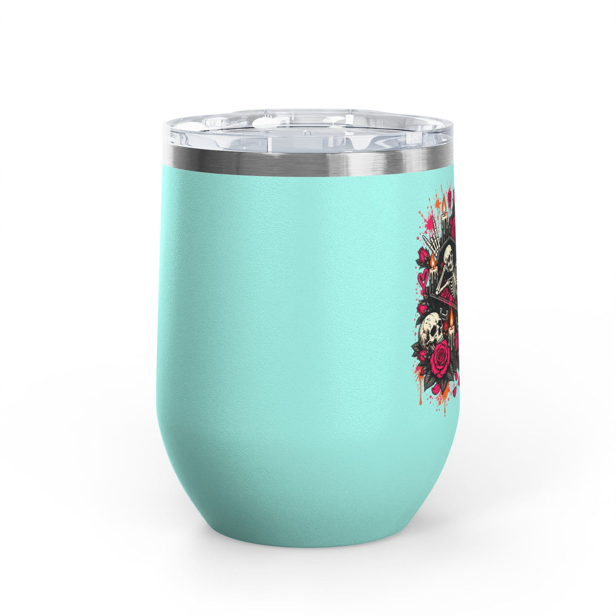 Dead & Unbothered 12oz Wine Tumbler | Gothic Skeleton Stainless Steel Cup by Subbin4Sanity