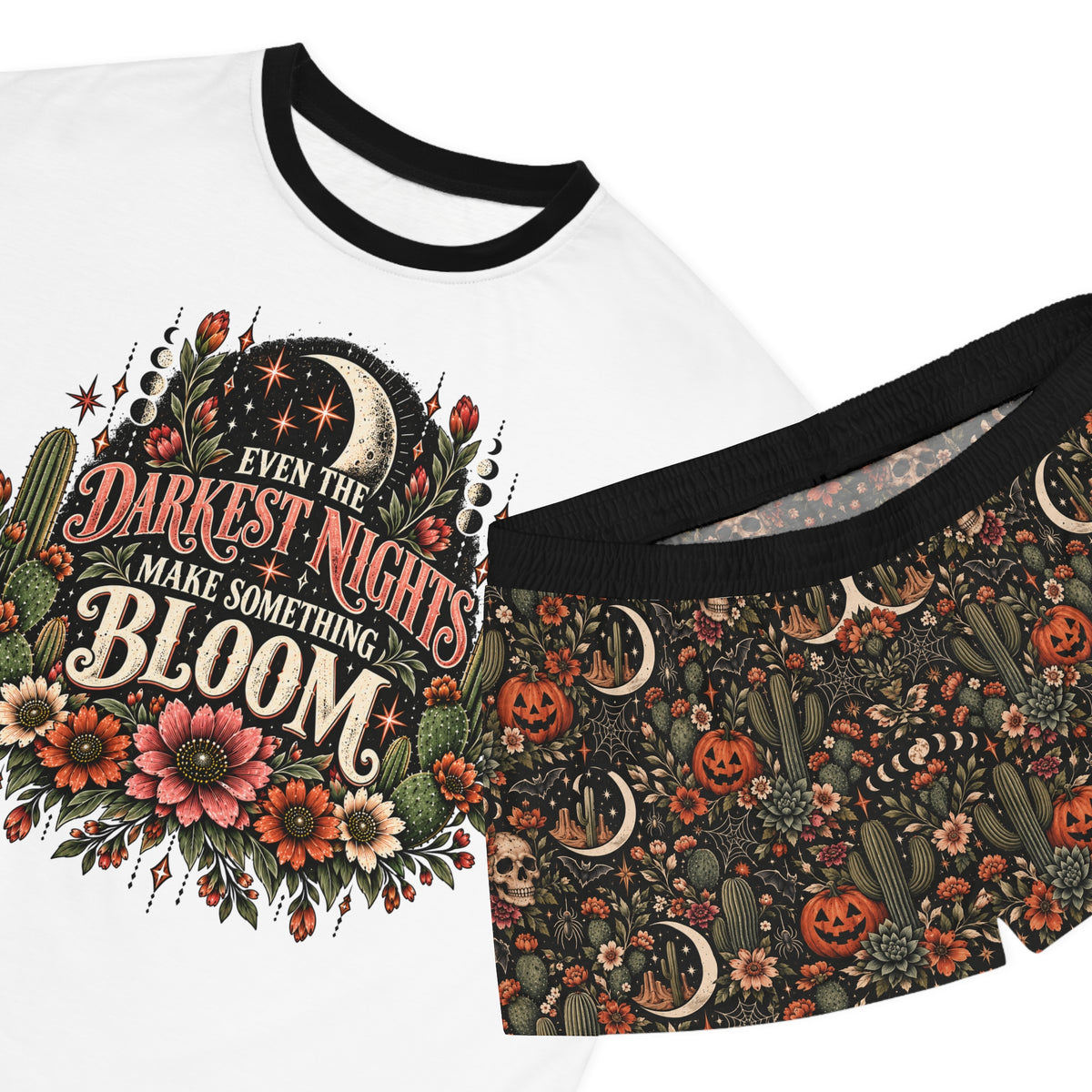 Even In The Darkest Nights We Are Meant To Bloom Pajama Set | Desert Eclipse Boho Halloween Sleepwear by Subbin4Sanity