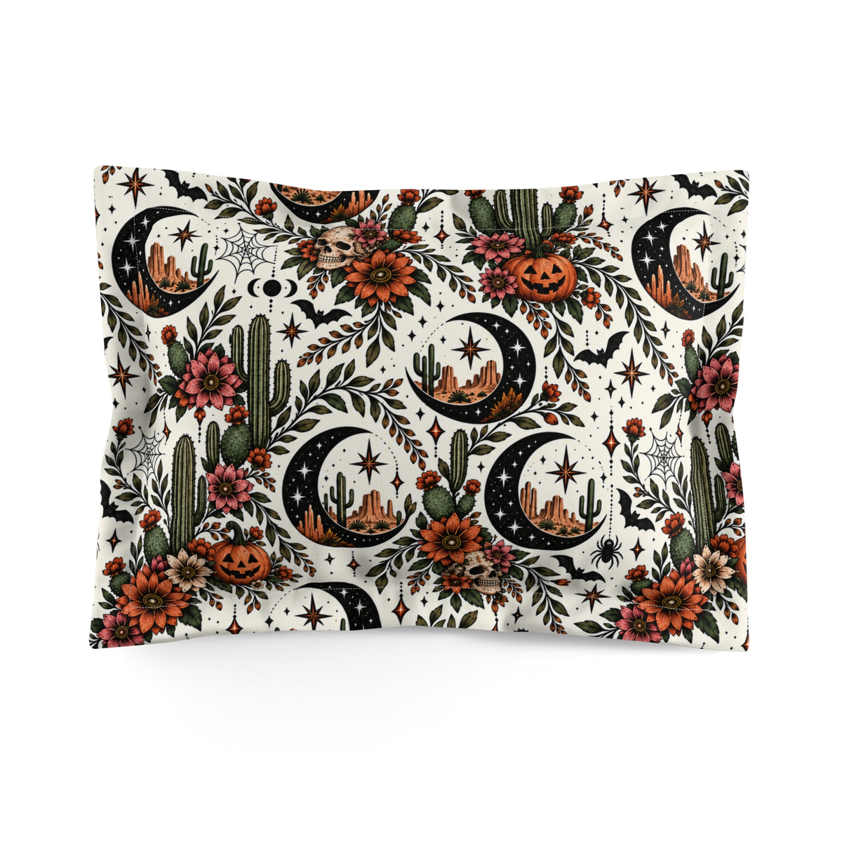 Crescent Blooms Pillow Sham | Boho Celestial Floral Halloween Bedding by Subbin4Sanity