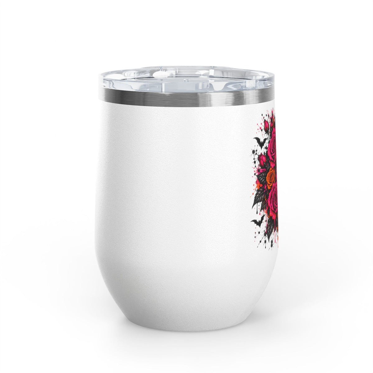 Deadly Blooms 12oz Wine Tumbler | Gothic Floral Skull Stainless Steel Cup by Subbin4Sanity