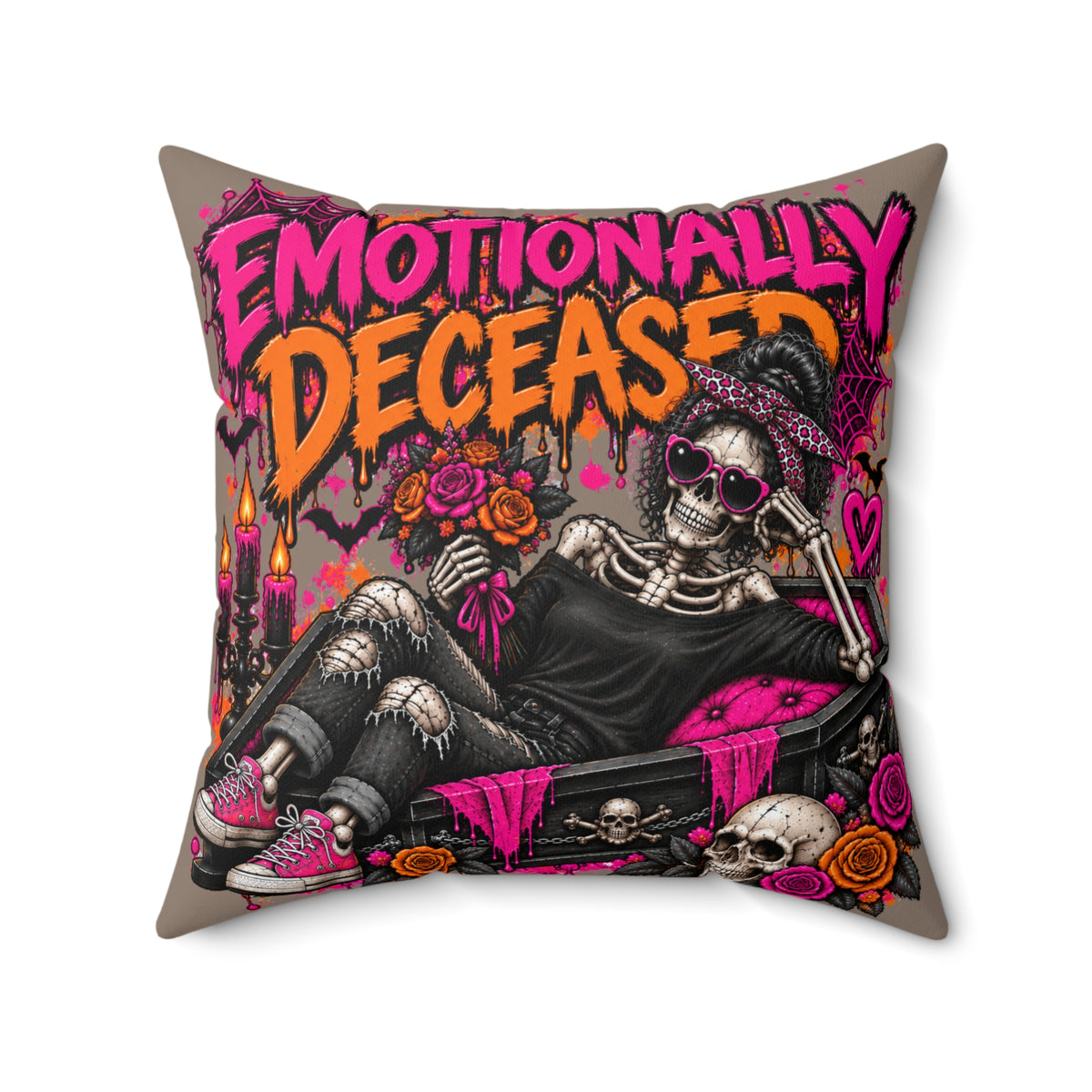 Emotionally Deceased + Deadly Blooms Double-Sided Pillowcase & Insert | Gothic Halloween Decor by Subbin4Sanity