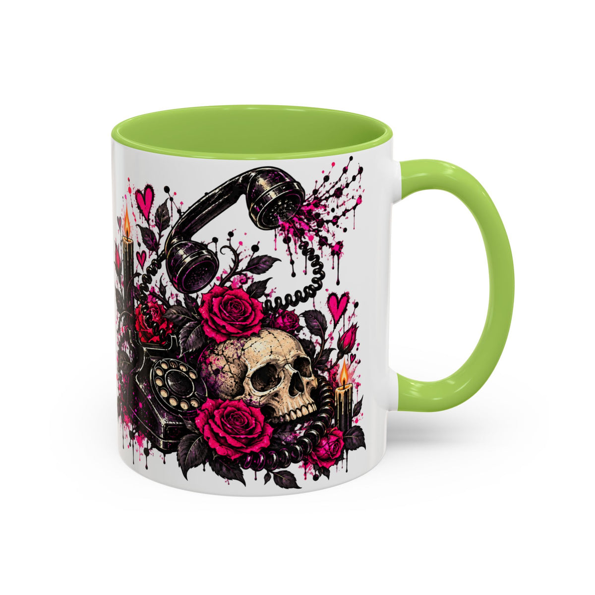 Karma’s Calling Coffee Mug | Gothic Skull & Telephone Ceramic Mug by Subbin4Sanity