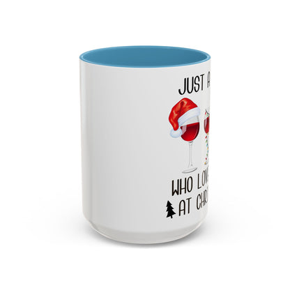 Christmas Coffee Mug, 11oz, "Just A Girl Who Loves Wine At Christmas"