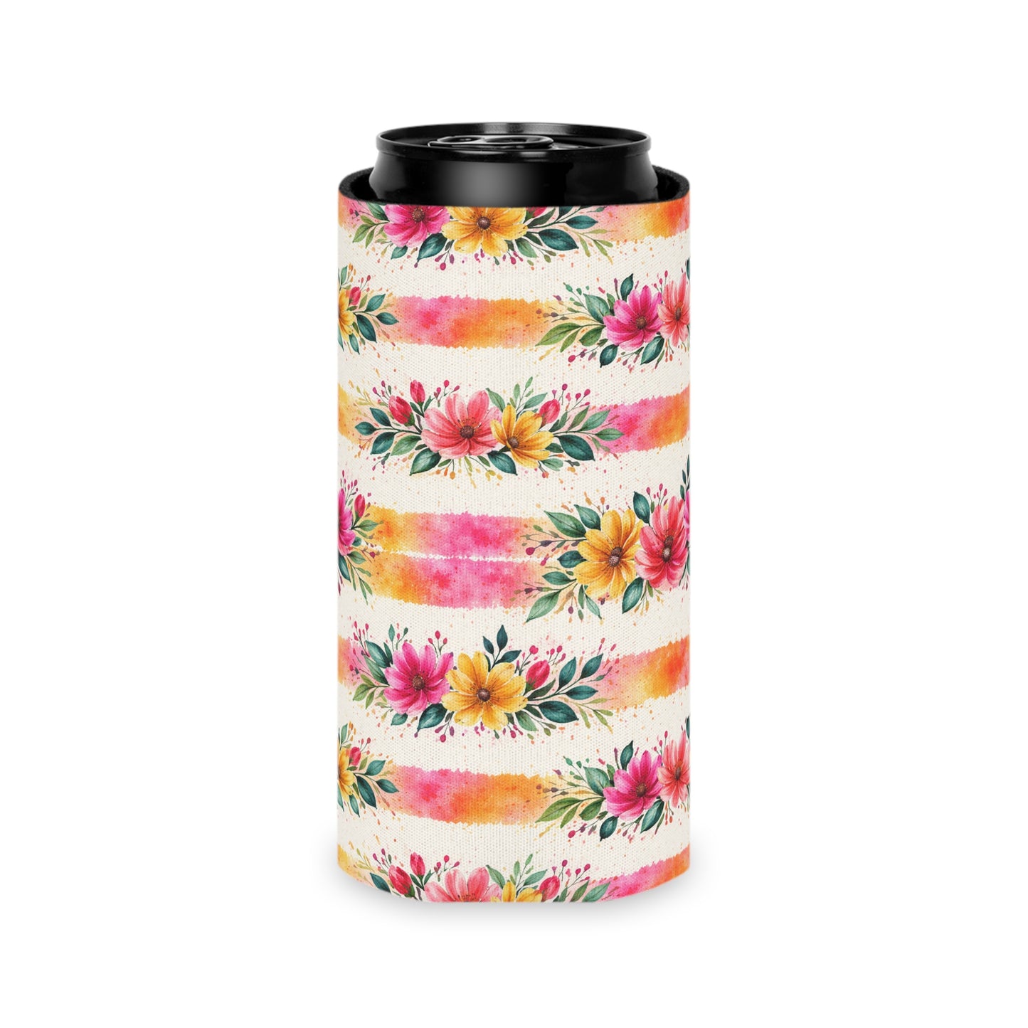 Wildflower Garden Stripe Pattern – Splatter Bloom Collection — Lightweight Foam Grip Lined Koozie