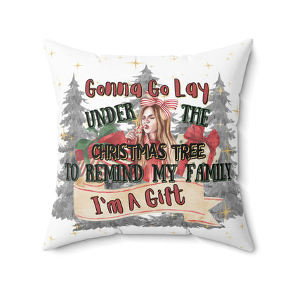 Christmas white Pillow Case & Pillow Insert with star pattern "im gunna lay under the christmas tree and remind my family ima gift"