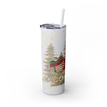 Christmas Skinny Tumbler with Straw, 20oz, "Merry Christmas Yall/I'm a gift"