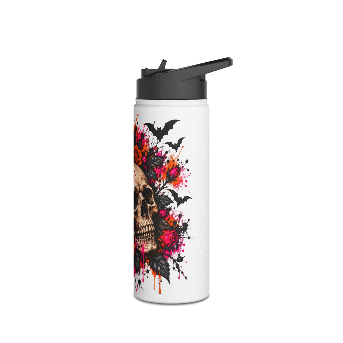 Deadly Blooms Stainless Steel Water Bottle | Gothic Floral Skull Insulated Bottle by Subbin4Sanity