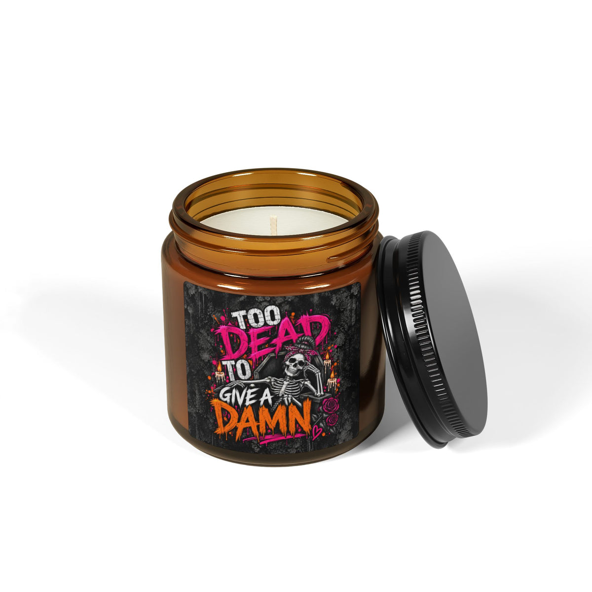 Too Dead To Give A Damn Scented Amber Jar Soy Candle | Sarcastic Gothic Home Decor Candle by Subbin4Sanity