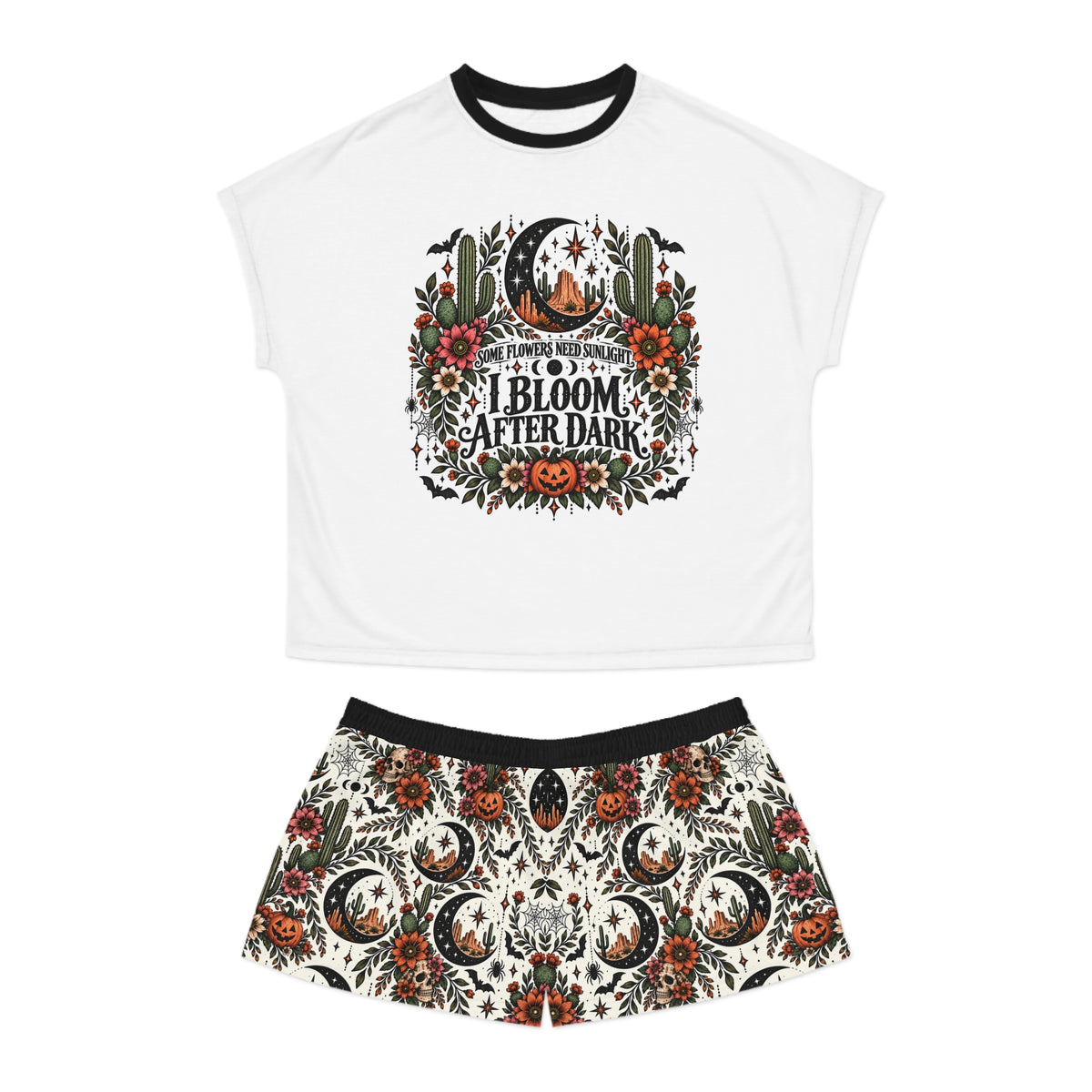 Some Flowers Need Sunlight, I Bloom After Dark Pajama Set | Crescent Blooms Boho Halloween Sleepwear by Subbin4Sanity