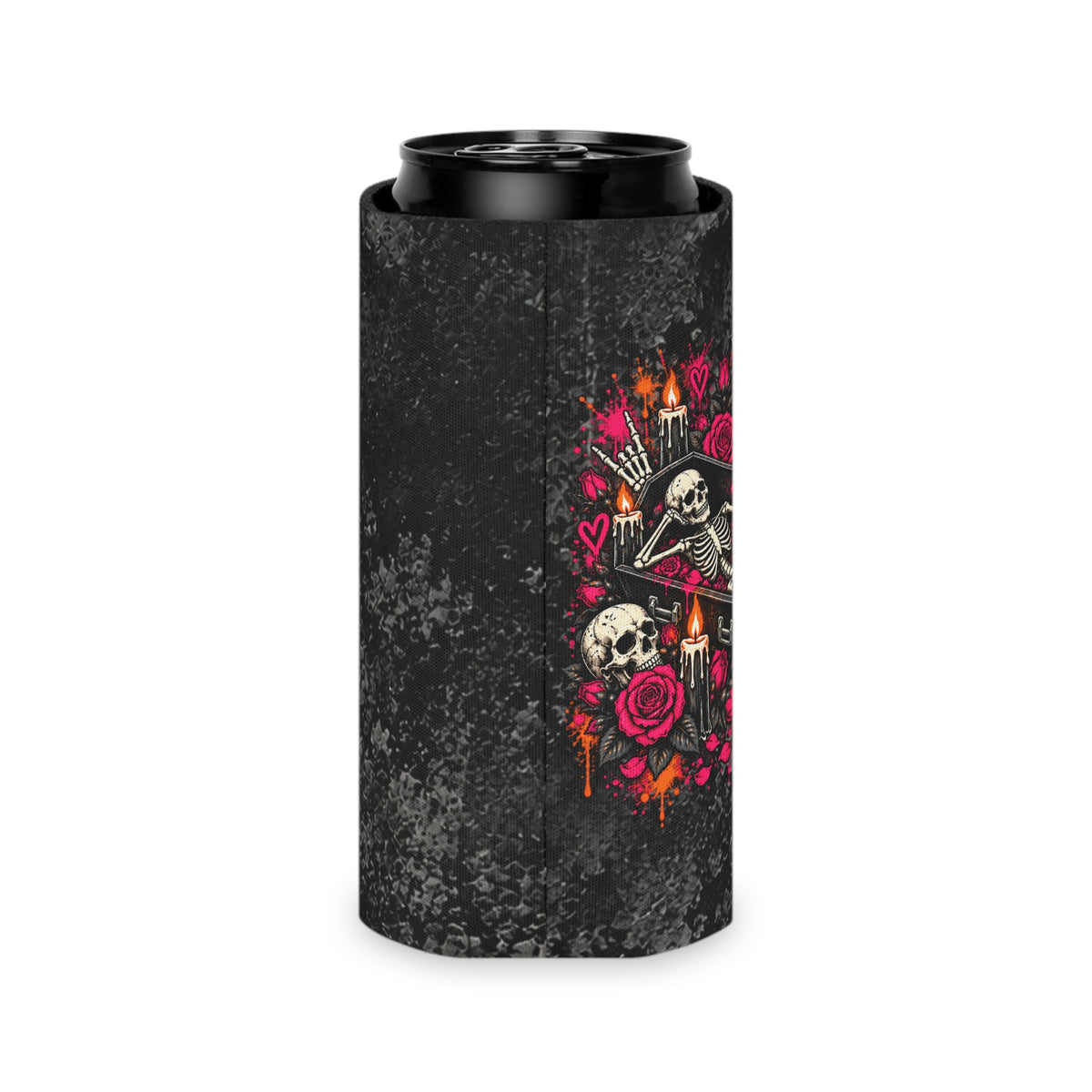 Dead & Unbothered Foam Grip Koozie | Gothic Skeleton Can Cooler by Subbin4Sanity