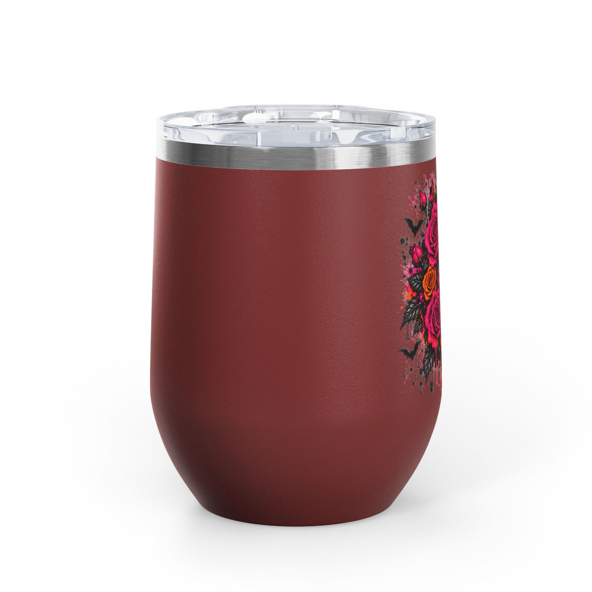 Deadly Blooms 12oz Wine Tumbler | Gothic Floral Skull Stainless Steel Cup by Subbin4Sanity