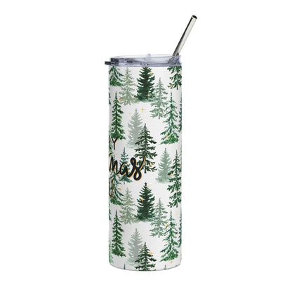 Merry Christmas Y’all 20oz Stainless Tumbler — Pine Tree Holiday Travel Cup