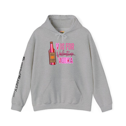 "V Is For Vodka" Valentines Hoodie – Cute Graphic Pullover | Unisex Cozy Valentine’s Day Hoodie