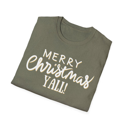 Merry Christmas Y’all Text Graphic T-Shirt | Southern Holiday Tee by Subbin4Sanity