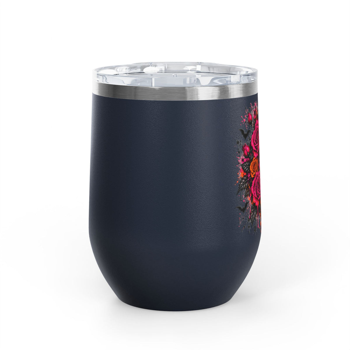 Deadly Blooms 12oz Wine Tumbler | Gothic Floral Skull Stainless Steel Cup by Subbin4Sanity