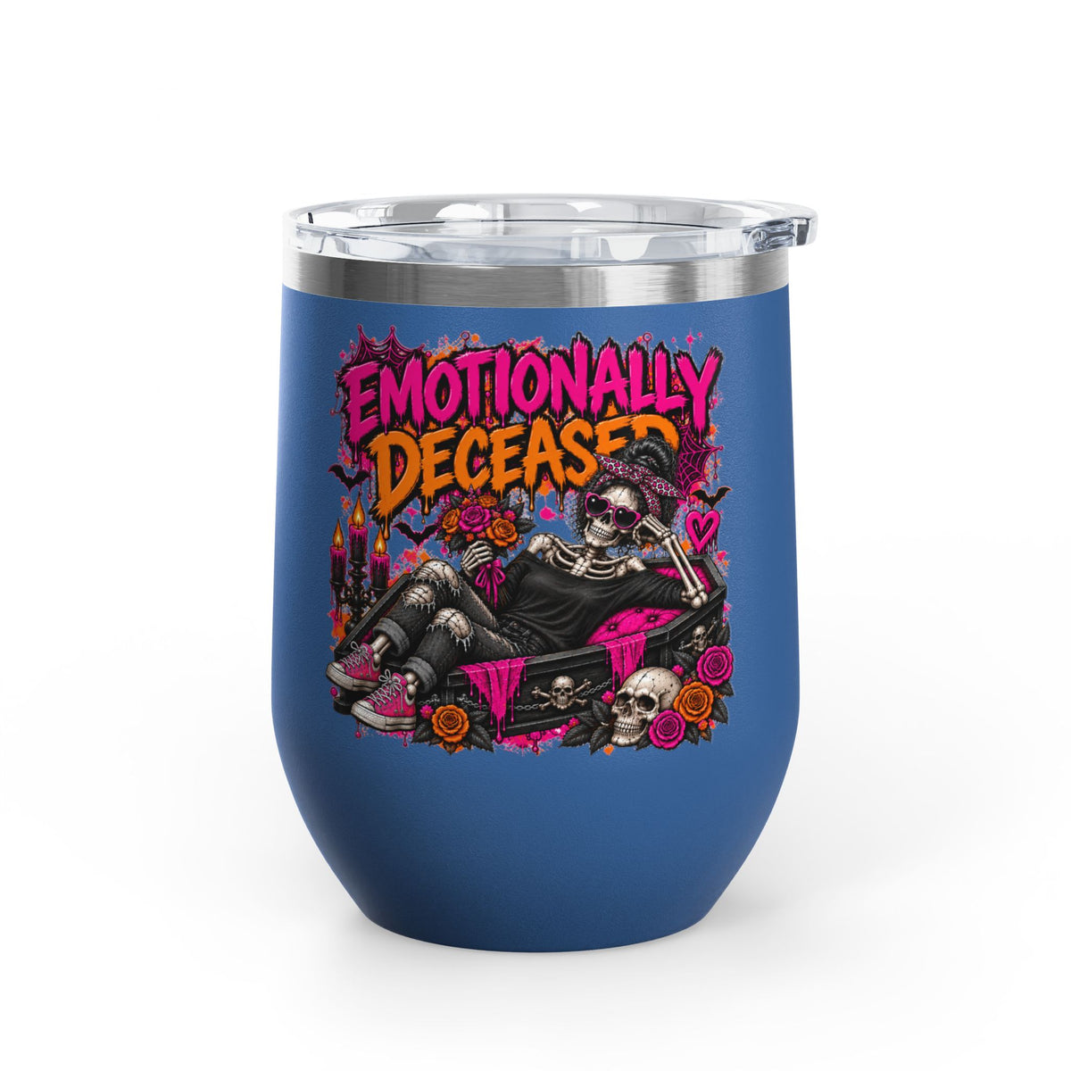 Emotionally Deceased 12oz Wine Tumbler | Dark Humor Gothic Stainless Steel Cup by Subbin4Sanity