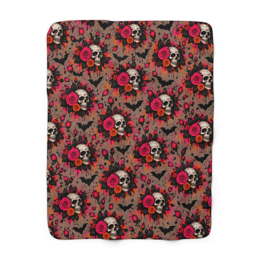 Deadly Blooms Sherpa Fleece Blanket | Skull & Rose Halloween Throw by Subbin4Sanity
