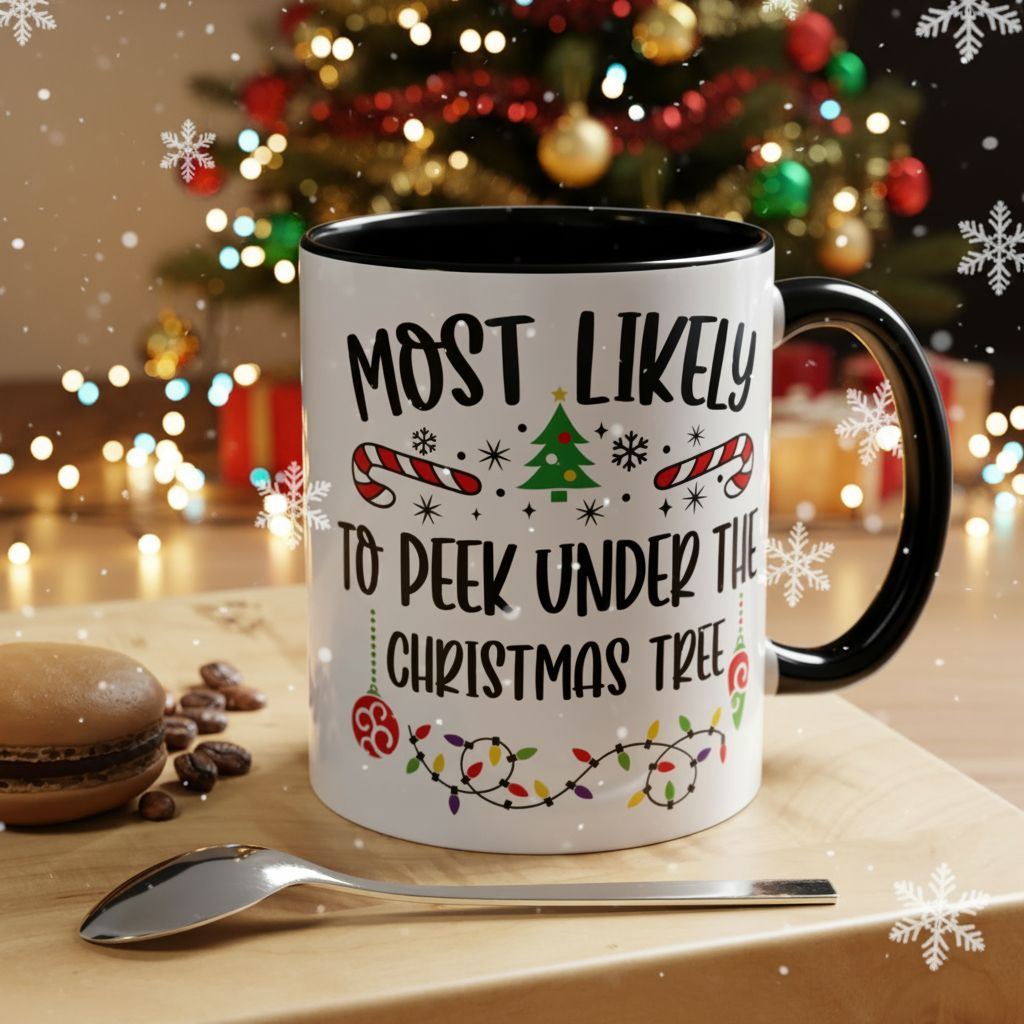 Christmas Coffee Mug, 11oz, "To peak under the Christmas Tree"