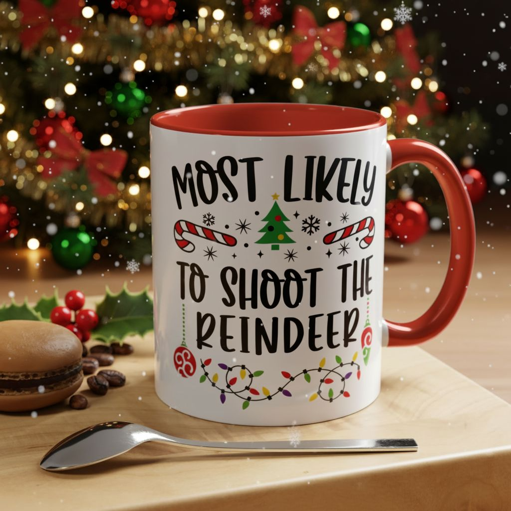 Christmas Coffee Mug, 11oz, "To shoot a Reindeer"
