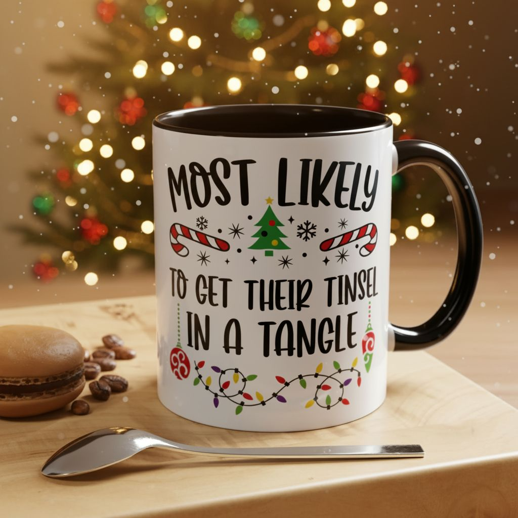 Christmas Coffee Mug, 11oz, "Most likely to get their tinsel in tangle"