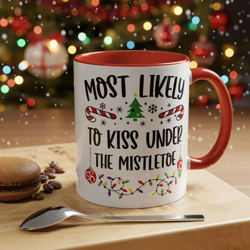 Christmas Coffee Mug, 11oz, "To kiss under the mistletoe"