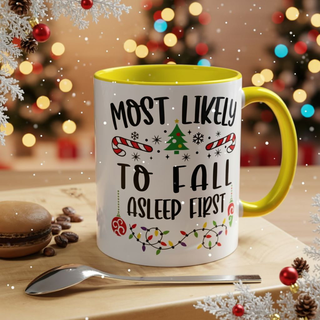Christmas Coffee Mug, 11oz, "Most likely to fall asleep first"