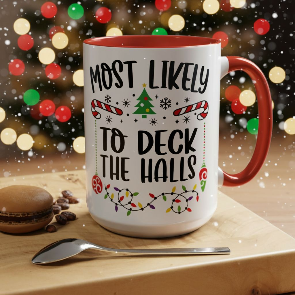 Christmas Coffee Mug, 11oz, "Most likely to deck the halls"