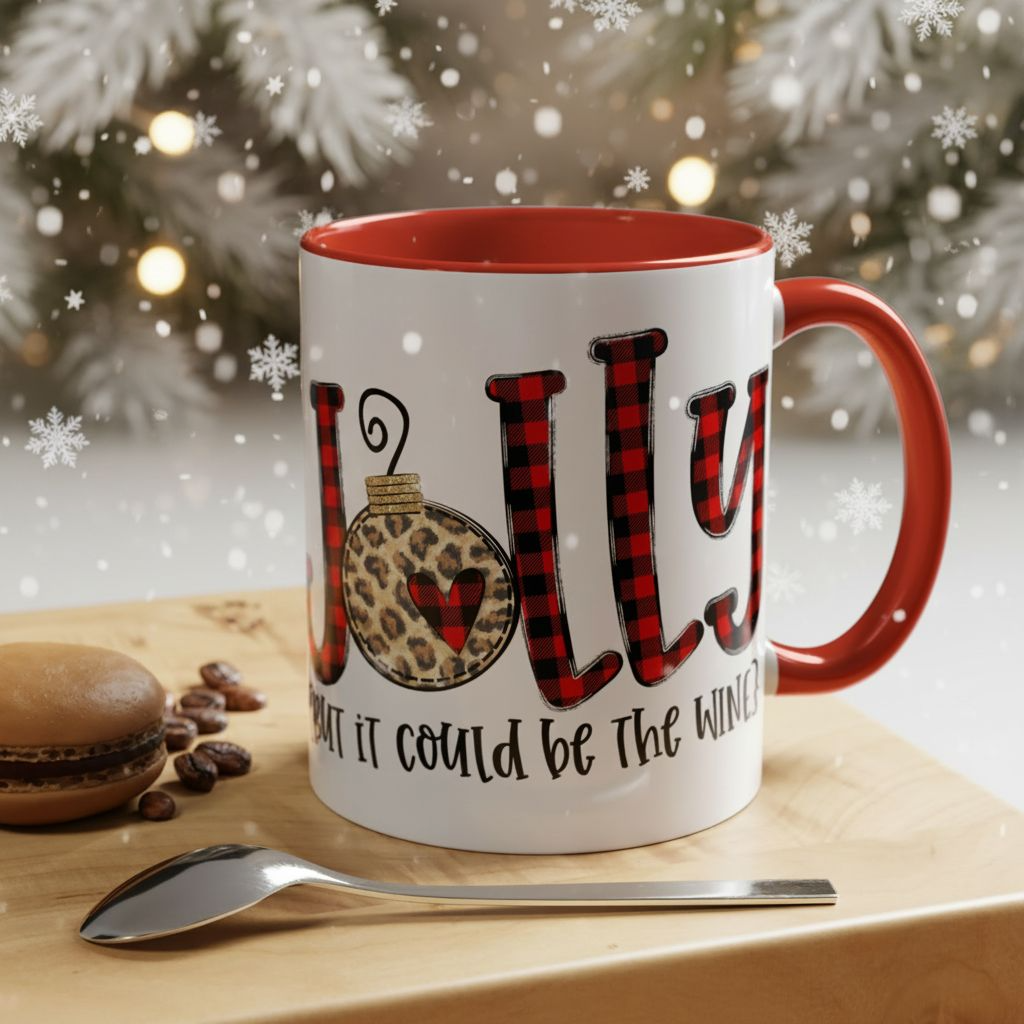 Christmas Coffee Mug, 11oz, "Jolly but it could be the WINE"
