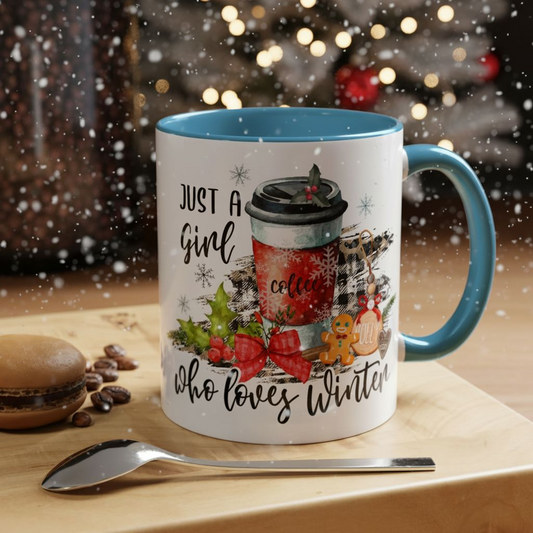 Christmas Coffee Mug, 11oz, "Just a girl who loves winter!"