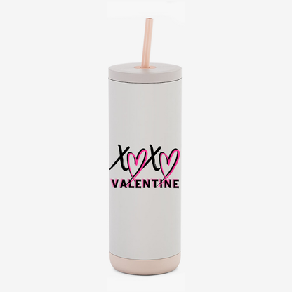 XOXO Valentine 20oz Skinny Tumbler with Straw – Pink 18/8 Stainless Steel Valentine Cup | Hot & Cold Insulated Tumbler