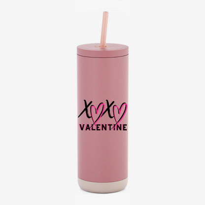 XOXO Valentine 20oz Skinny Tumbler with Straw – Pink 18/8 Stainless Steel Valentine Cup | Hot & Cold Insulated Tumbler