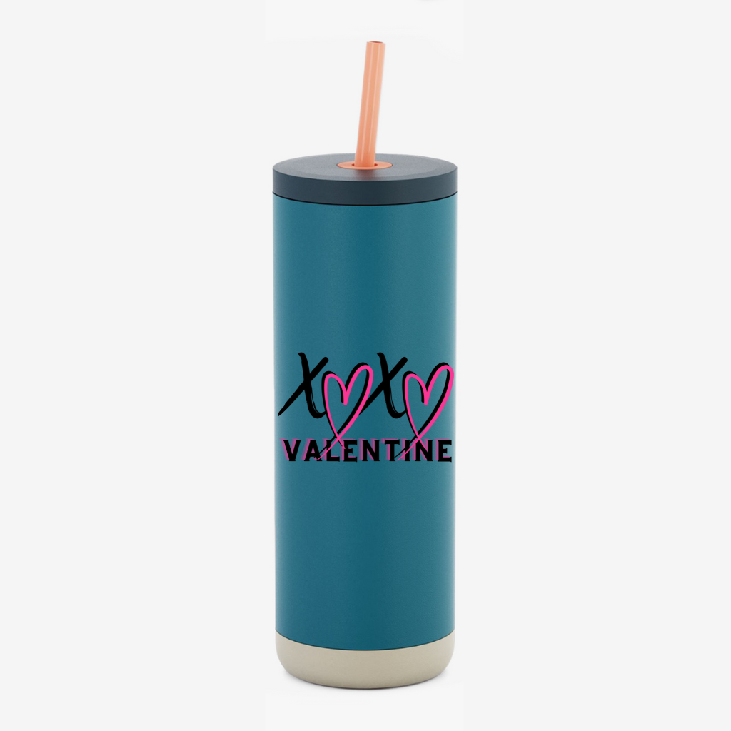 XOXO Valentine 20oz Skinny Tumbler with Straw – Pink 18/8 Stainless Steel Valentine Cup | Hot & Cold Insulated Tumbler