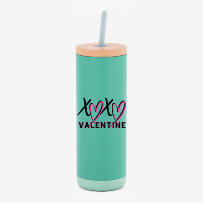 XOXO Valentine 20oz Skinny Tumbler with Straw – Pink 18/8 Stainless Steel Valentine Cup | Hot & Cold Insulated Tumbler