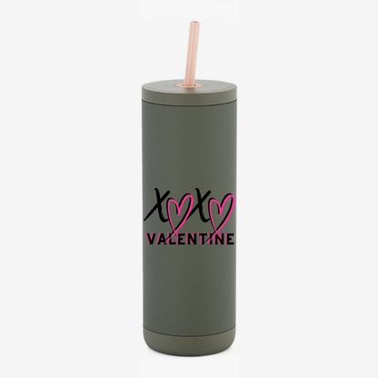 XOXO Valentine 20oz Skinny Tumbler with Straw – Pink 18/8 Stainless Steel Valentine Cup | Hot & Cold Insulated Tumbler