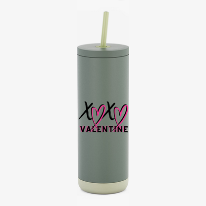XOXO Valentine 20oz Skinny Tumbler with Straw – Pink 18/8 Stainless Steel Valentine Cup | Hot & Cold Insulated Tumbler