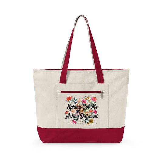 "Sprong Got Me Acting Different" — Zippered Tote Bag