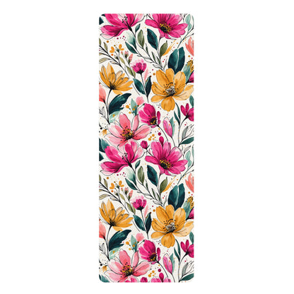 "Modern Botanical Wildflower Pattern – Splatter Bloom Collection — Rubber Yoga Mat