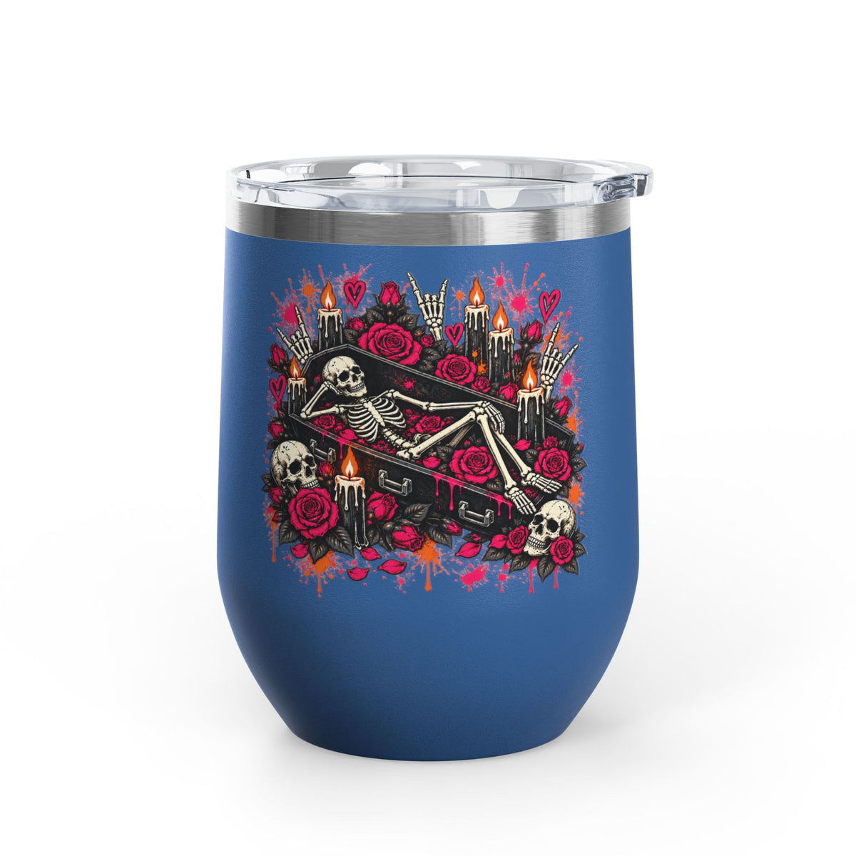 Dead & Unbothered 12oz Wine Tumbler | Gothic Skeleton Stainless Steel Cup by Subbin4Sanity